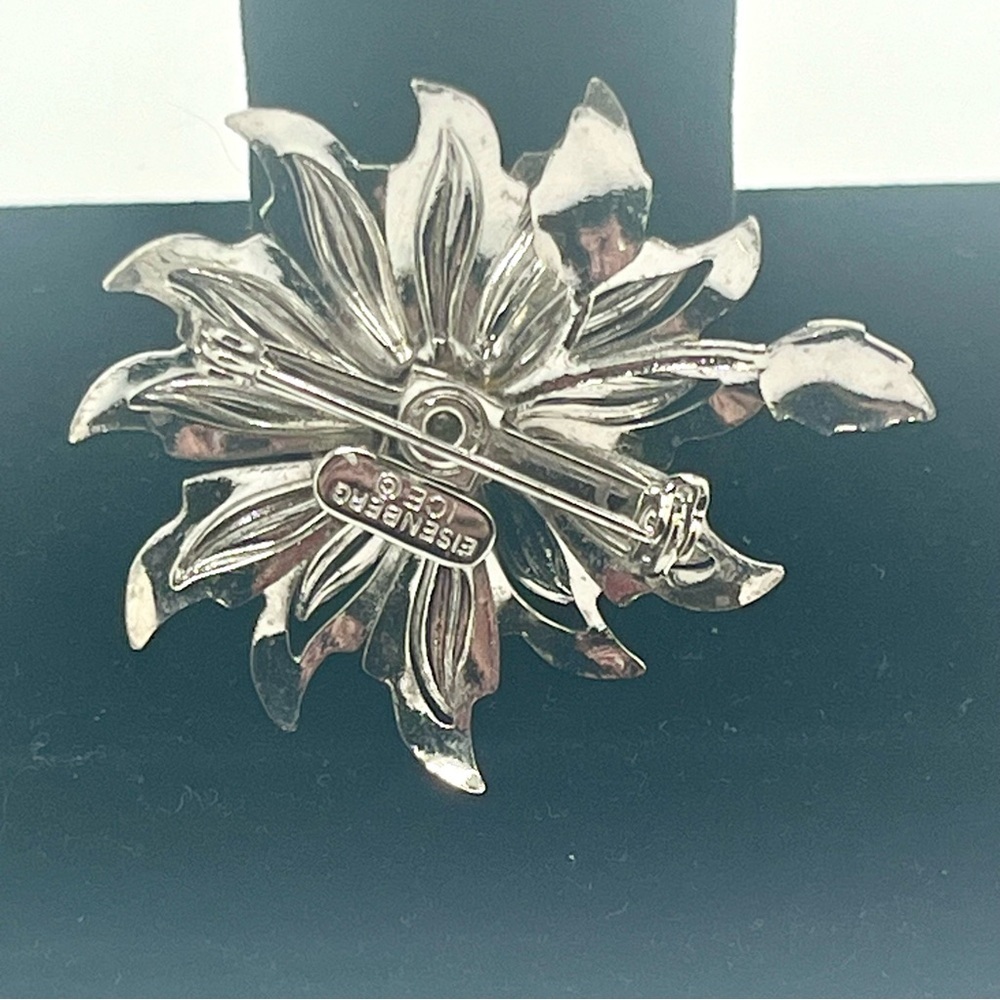 Vintage Eisenberg Ice Flower Brooch Silver Tone Crystal Rhinestone - Picture 5 of 9